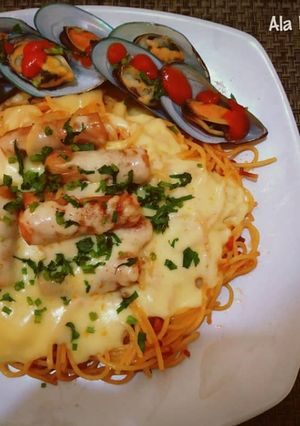 Foto resep Spaghetti Mozarella Seafood Ala MamaKeanu