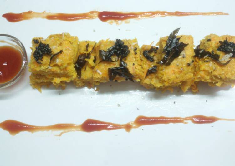 Steps to Make Any-night-of-the-week Carrot oats mix dhokla
