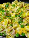Farfalle al limone con mais, piselli e tonno
