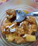 Manzana caliente con miel, naranja y pasas
