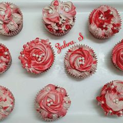 A picture of Red Velvet Cupcakes with homemade premix.