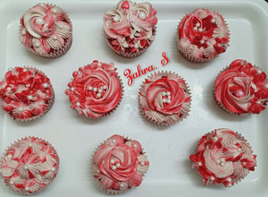 A picture of Red Velvet Cupcakes with homemade premix.