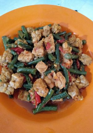 Foto resep Tumis kacang panjang campur tempe