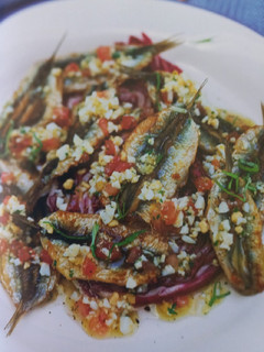 A picture of Sardines with Tomato and Egg Vinaigrette.