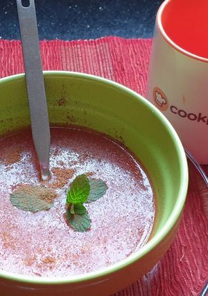 A picture of TomatoeSoup,ginger,garlic and cinnamon# themechallenge.