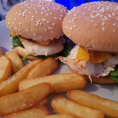 A picture of My Sriraha Chicken Breast in a toasted bun.