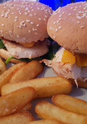 A picture of My Sriraha Chicken Breast in a toasted bun.