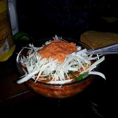 Chicken or pork pozole A picture of Chicken or pork pozole.