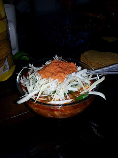 A picture of Chicken or pork pozole.
