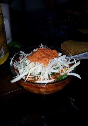 A picture of Chicken or pork pozole.