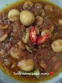Foto resep Tumis udang telur puyuh pedas manis