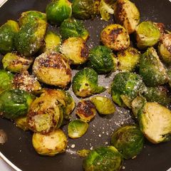 A picture of Pan seared brussel sprouts.