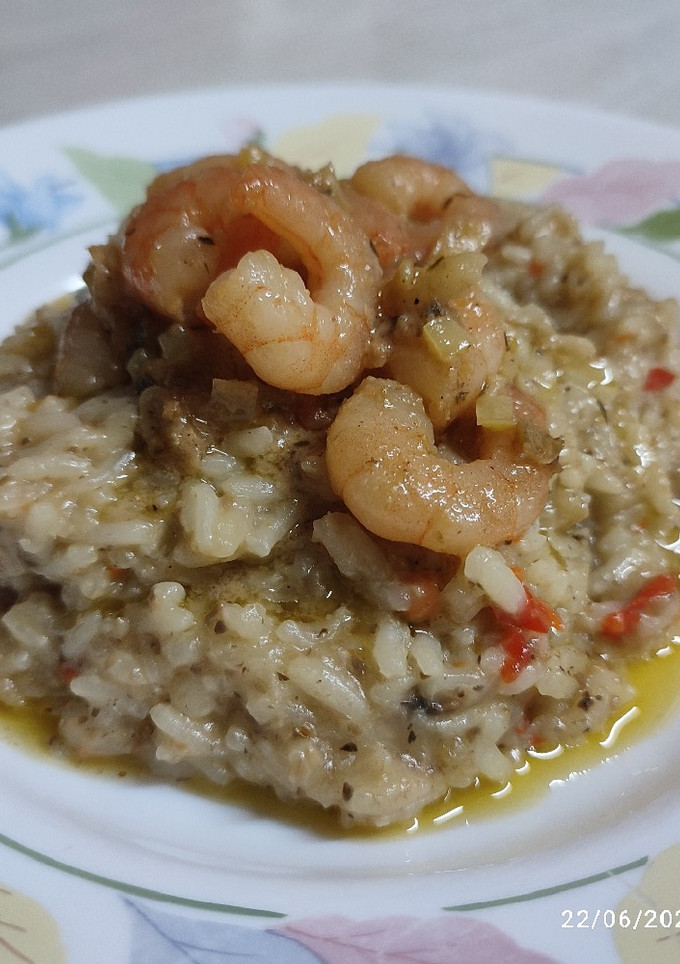 Una foto de Risotto de champiñones y pimentón rojo