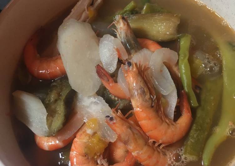 Recipe of Super Quick Homemade Shrimp and Salmon Belly Sinigang na Kamias