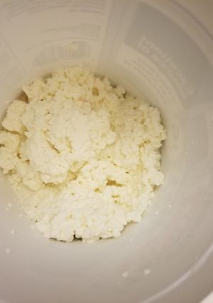 A picture of Homemade ricotta cheese.
