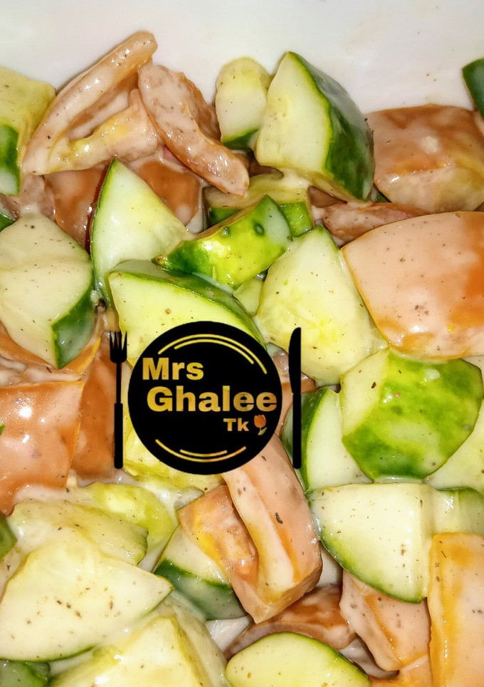 A picture of Tomotoes and cucumber salad.