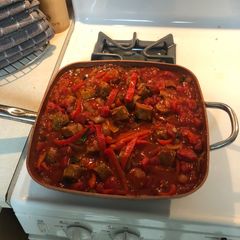 A picture of Lainy’s Pasta w/ Sausage, Peppers & Onions.