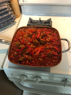 A picture of Lainy’s Pasta w/ Sausage, Peppers & Onions.