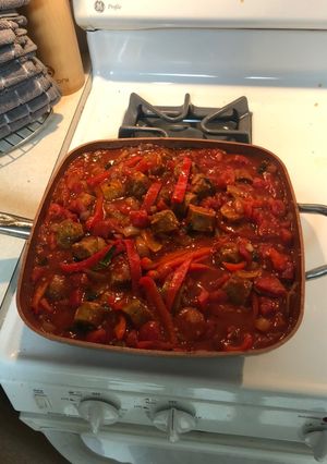 A picture of Lainy’s Pasta w/ Sausage, Peppers & Onions.
