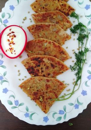 A picture of Oats Cabbage Stuffed Paratha.