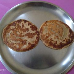 Eggless whole wheat banana pancakes A picture of Eggless whole wheat banana pancakes.