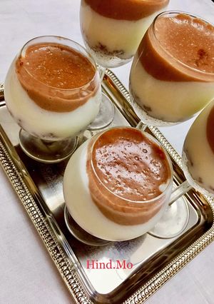 A picture of Chocolate Cake Muhallabia (Milk Pudding).