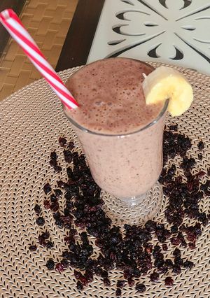 A picture of Blackberry banana vanilla soy smoothie.
