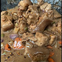 A picture of Filipino Food Series: Mom’s Sweet & Spicy Pork Caldereta (Pork Stewed in Liver Paste).