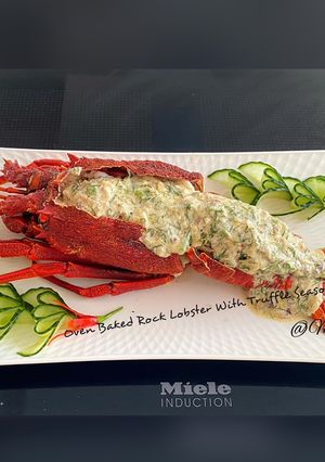 A picture of Oven Baked Rock Lobster with Truffle Seasoning Sauce.