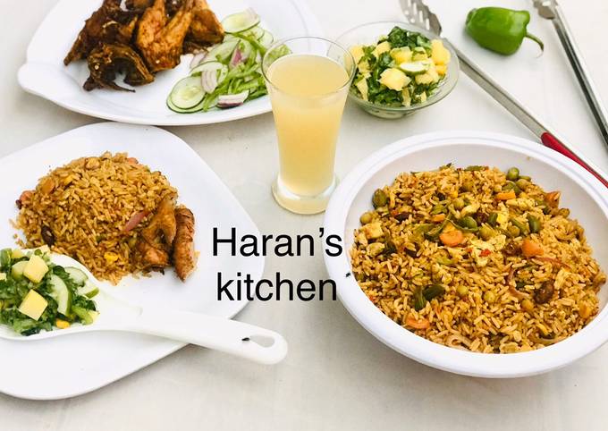 Recipe of Gordon Ramsay Chinese fried rice with Russian salad and grilled chicken