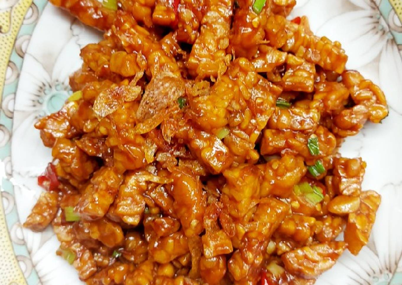 Tumis tempe saos asam,manis pedas