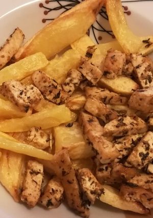 Tofu sült krumplival recept fotója
