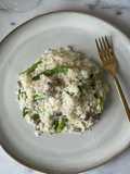 Risotto de espárragos y champiñones en microondas