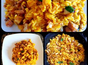 Una foto de Pulpo en trozos, con arroz a la cúrcuma. #delantaldorado #Receta