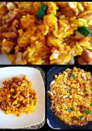 Una foto de Pulpo en trozos, con arroz a la cúrcuma. #delantaldorado #Receta