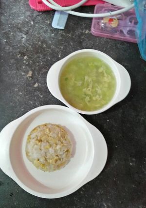 Foto resep MPasi 11mos+ nasgor lembek+kuah oyong telur