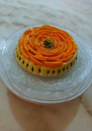A picture of Mango Chenna Cake.