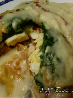 Una foto de Hojas de acelga rellenas, napadas con bechamel de gorgonzola
