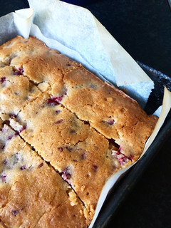 A picture of Raspberry and Coconut Blondies (dairy free!) 🥥😍.