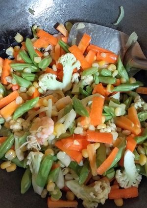 Foto resep Tumis Sayur Udang Simpel : Buncis, Wortel, Bungkol, jagung pipil