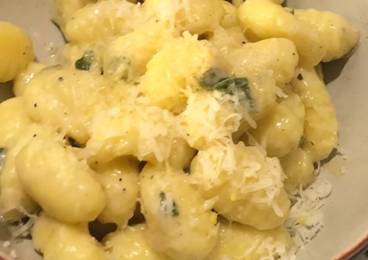 Pumpkin gnocchi with truffle oil and sage