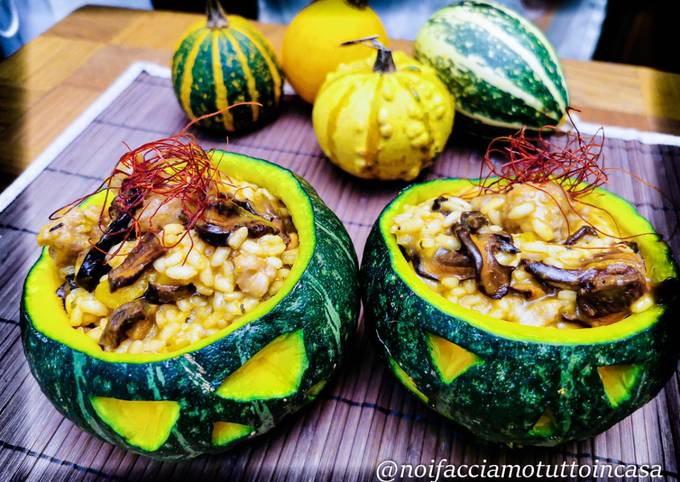 Modo semplice a Preparare Fatto in casa super veloce Risotto con Zucca, Salsiccia e Funghi Porcini