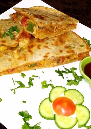 A picture of Cheesy chicken quesadillas.