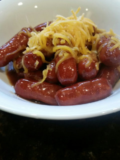 A picture of Brads bourbon, brown sugar, BBQ little smokies.