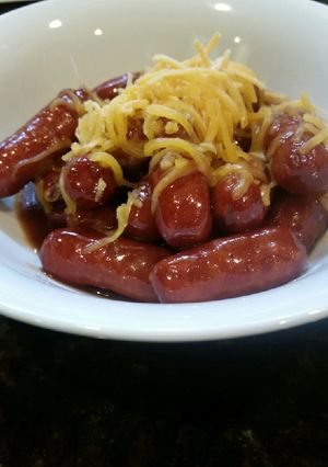 A picture of Brads bourbon, brown sugar, BBQ little smokies.