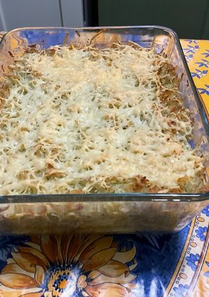Une photo de Riz gratiné au pesto, emmental et parmesan