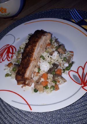 Sült oldalas zöldséges-gombás rizzsel recept fotója