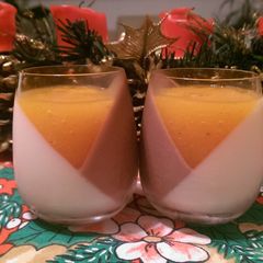 A picture of Cocoa/Vanilla Panna Cotta with Persimmon Purée.