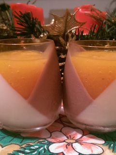 A picture of Cocoa/Vanilla Panna Cotta with Persimmon Purée.
