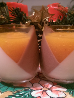A picture of Cocoa/Vanilla Panna Cotta with Persimmon Purée.